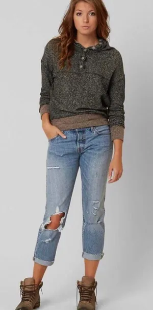 BKE Gimmicks X Double V Neck Marled Heather Button Sweatshirt Grey Black XS thumbnail 1