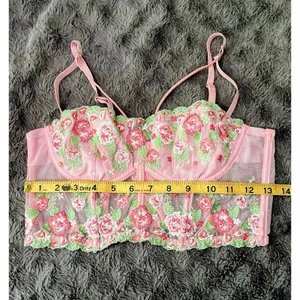 Fairycore Coquette Pink Green Floral Embroidered Corset Top Finesse Olivia M thumbnail 12