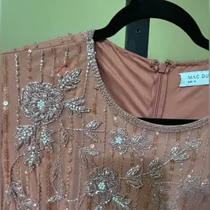 New Mac Duggal Pink Embellished High Neck Illusion Long Sleeve Gown - Size 14 thumbnail 5