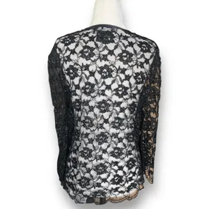 Vintage Laurence Kazar Black Beaded Lace Sheer Open Front Evening Jacket Romance thumbnail 5