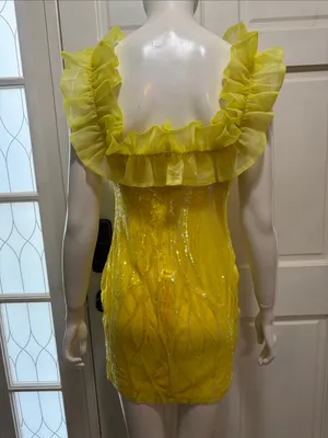 Banjul Yellow Sequin Ruffle Strap Mini Dress thumbnail 11
