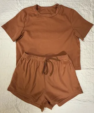 Women's Brown Short Sleeve Pajama Set thumbnail 1