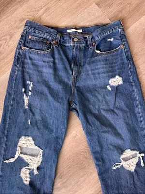 Levi’s Low Pro Straight Denim Blue Jeans Women’s 30 Distressed thumbnail 5