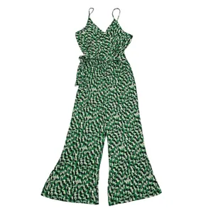 Stitch Fix Kaileigh‎ Rica Green Abstract Cropped Jumpsuit Large Tie Belt Strappy thumbnail 5