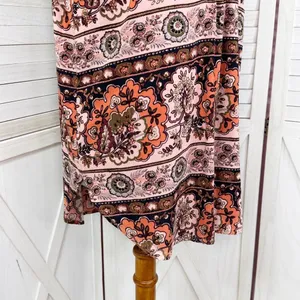 Loft Boho Floral Split Neck Sleeveless Tunic Tank Top Shirt Peach‎ Coral Medium thumbnail 7