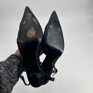 Stuart Weitzman black slingback kitten heel sandal pointed toe evening size 8.5 thumbnail 6