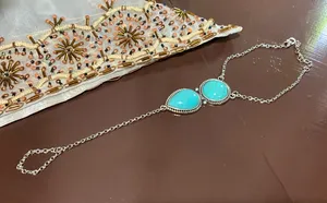 Boho chic silver and turquoise stone finger ring Size none thumbnail 4