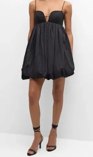 Acler Palermo Black Bubble Hem Spaghetti Straps Mini Dress thumbnail 1