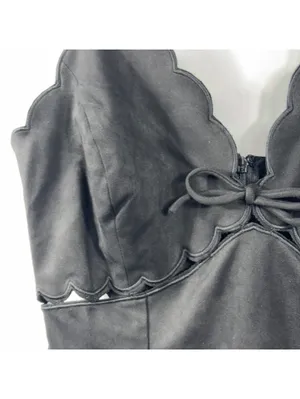 Sky to Moon Black Scallop Bow Mini Dress M thumbnail 6