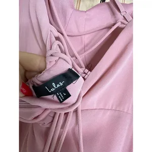 NWOT Lulus Priela Pink Ruffled Lace-Up Maxi Dress Holiday Party Bridesmaid Sz L thumbnail 8