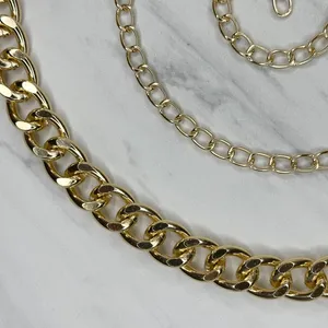 Womens Chunky Gold Tone Metal Chain Link Belt Adjustable Y2K OS ✨ thumbnail 6