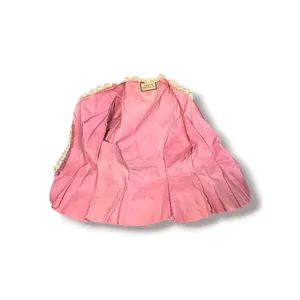 Vintage Pink Suede Lace Trim Western‎ Prairie Blouse Peplum Romantic Leather Top thumbnail 9