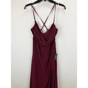 Lulus Event Ready Burgundy Backless Lace-Up Maxi Dress Chiffon Formal Medium NWT thumbnail 6