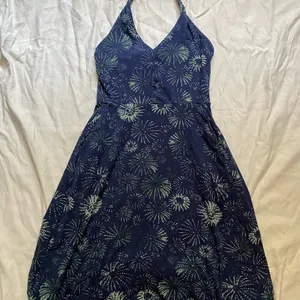 PACT Organic Cotton Halter Sleeveless‎ A-Line Blue & Green Midi Dress Size Small thumbnail 4