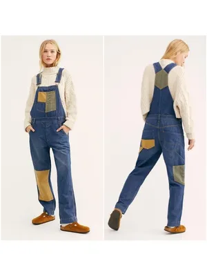 $128 We the Free Free people Carpenter Patched Dungarees jean overalls S thumbnail 2