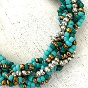 Blue silver gold tone twisted beaded bracelet thumbnail 2