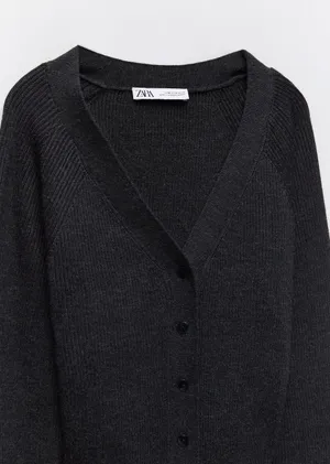 ZARA Dark Gray Merino Wool Blend Jacket Cardigan Top thumbnail 5