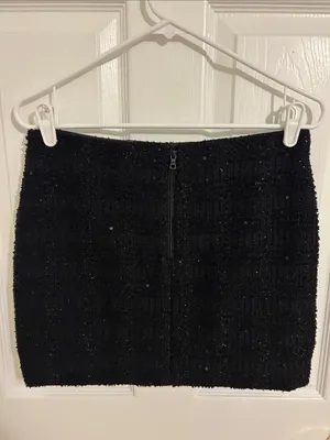 Alice + Olivia Elana Mini Skirt In Black Metallic Tweed Sequin Size 6 thumbnail 7