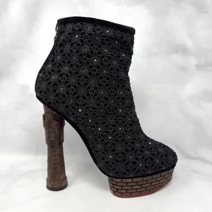 Charlotte Olympia Damsel in Distress Castle Tower Heel Crochet Platform Boots 38 thumbnail 4