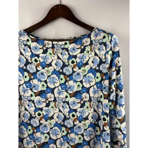 Women’s Ann Taylor Factory Large White, Blue, Brown Floral Blouse thumbnail 2