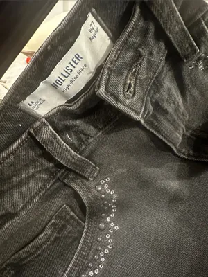 Hollister High Rise Black Flare Jeans with embellishments and embroidery size 4 thumbnail 2