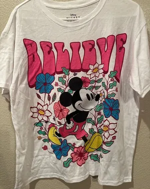 NWOT Disney Embroidered Believe Classic Mickey Mouse Tee sz M thumbnail 1