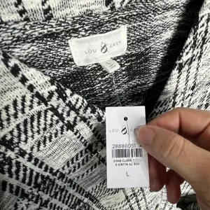 Lou & Grey Plaid Sweater Dress Academia Button‎ Cardigan Women Black White L NWT thumbnail 3