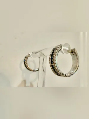 Small Navy and White CZ Huggie Hoop Earrings thumbnail 2