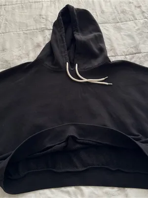 GAP Black cropped fleece Hoodie Sweater with White Drawstrings, size XL casual thumbnail 13