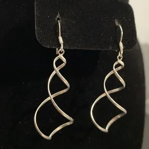 Sterling Silver Twirl Swirl Dangle Earrings thumbnail 3