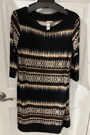 Emma & Michele Aztec‎ Print Dress Long Sleeve Casual Brown Black Size L thumbnail 1