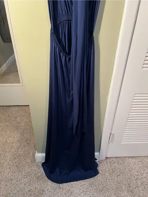 Ibotmcas Women’s Size Medium Halter V-Neck Maxi Dress Navy Blue Open Low Back thumbnail 7