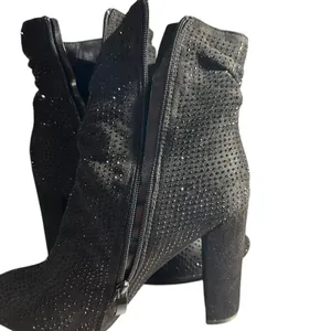 Boots Ankle Black SZ 9 Sparkle Slouch Block Heel Zip Side Forever Booties Goth thumbnail 9