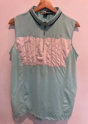 jamie sadock Mint and White Sleeveless Golf Polo with Zip thumbnail 1