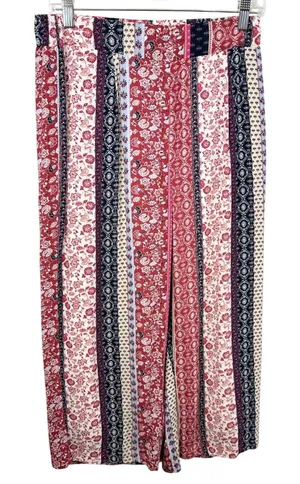 New Directions Small Capri Pants Patchwork Red Floral Striped Wide Palazzo 852 thumbnail 1