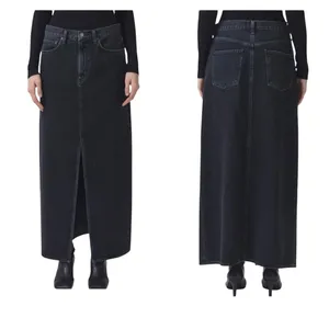 NEW Agolde Leif Front Slit Denim Maxi Skirt Spider Black Size 32 Casual $238 thumbnail 14