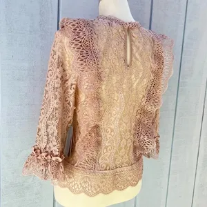 Melograno Rico Lace Blush Blouse See-through Top Long Sleeve Size Small thumbnail 4