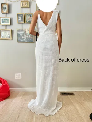 WHITE SEQUIN SLEEVELESS CHAIN CROSS WRAP V NECK DRAPE SPLIT MAXI DRESS thumbnail 5