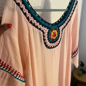 Peach Crochet Neck Tunic Dress Cover-Up L/XL NWT thumbnail 2