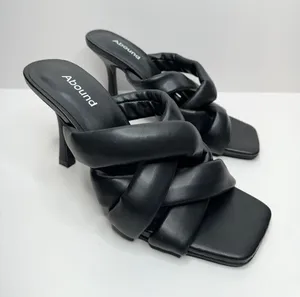 Abound Mule Sandals Size 6.5 Black Square Toe Woven‎ Stiletto Open Toe Heels thumbnail 1