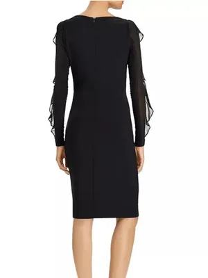Lauren Ralph Lauren Georgette Ruffle Long-Sleeve Sheath Cocktail Dress Size 16 thumbnail 2