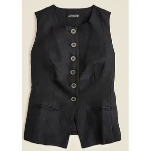 J Crew Top Womens 2 Black Linen Blend Vest‎ Sleeveless Button Up Classic CI309 thumbnail 2