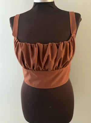 Brown Milkmaid Babydoll Crop Top Size L Whimsy Forest Club Renaissance Ruched thumbnail 1
