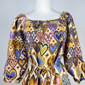 NWOT Farm Rio Hearts Ikat Cream Long-Sleeve Mini Dress Size M thumbnail 3