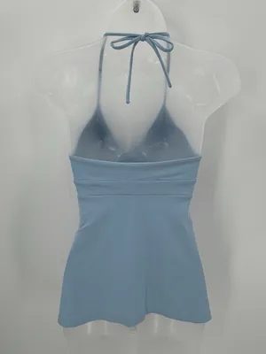 Susana Monaco Halter Top Womens XS Light Blue Ruched Gathered Vneck Stretch Tank thumbnail 3