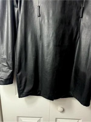 PrettyLittleThing Black Faux Leather Long Moto Jacket Padded Shoulders 12 Large thumbnail 8