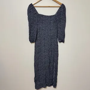 Abercrombie & Fitch Square-neck Midi Dress Size Small Tall Navy Leopard Print thumbnail 2