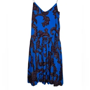 Anthropologie ATSU Blue Floral Paisley Flounced Midi Dress Size XS thumbnail 3