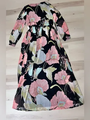 Lulus NWT Women Medium Black Pink Floral Lily Print Maxi Dress Summer Wedding thumbnail 16