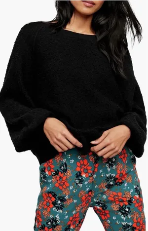 Free People Found My Friend Black Boucle Oversized Sweater‎ Womens Size Small thumbnail 1